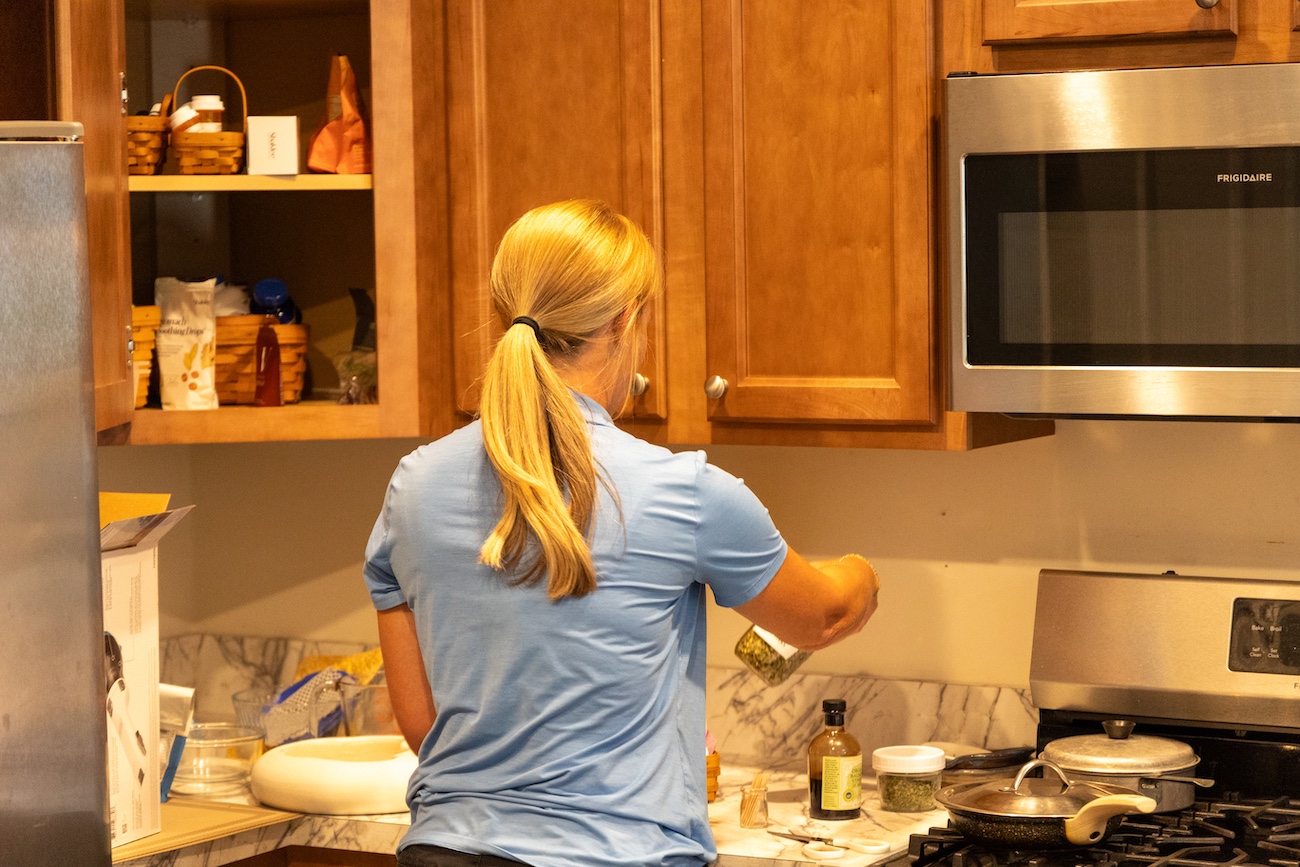 a person preparing food in a kitchen