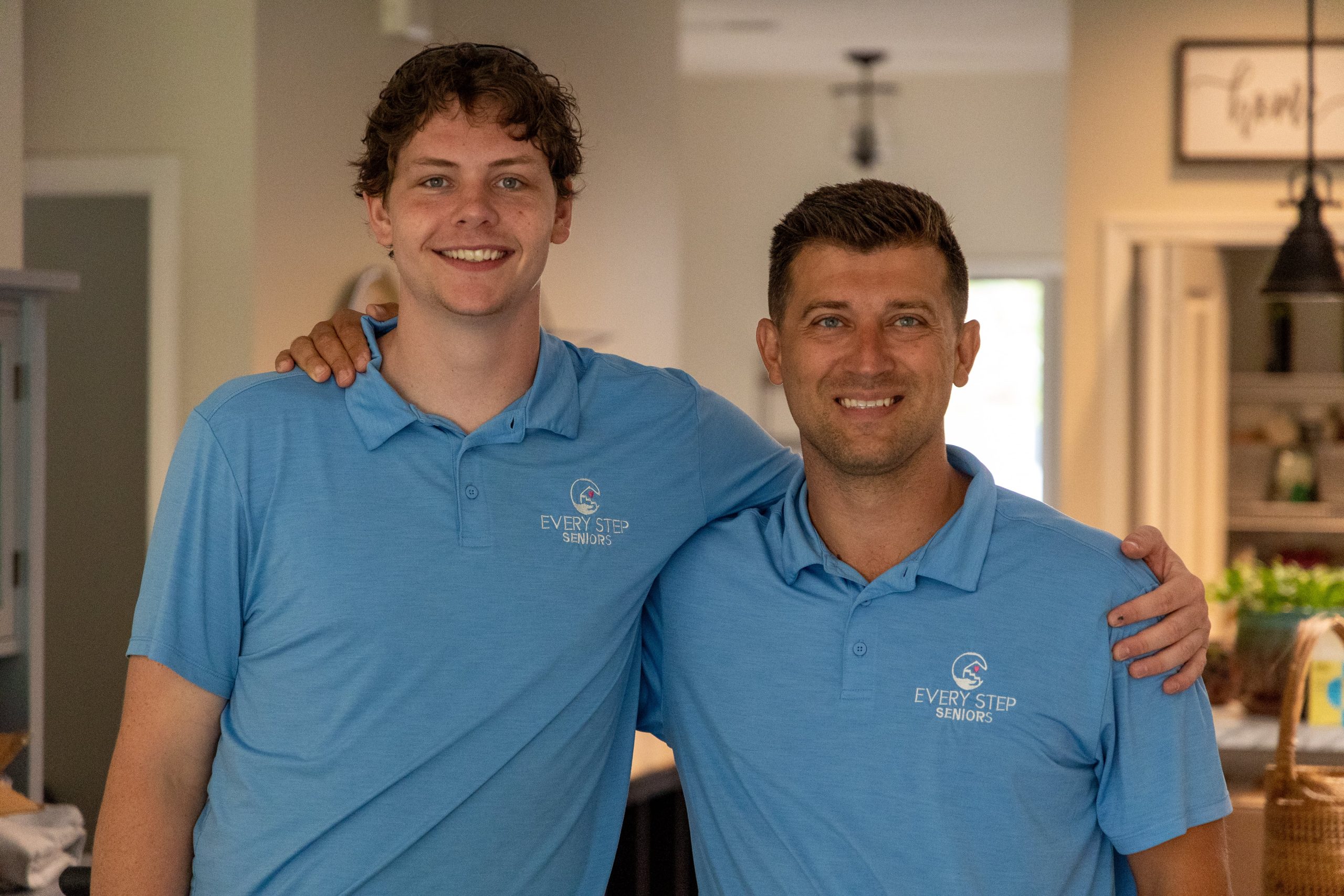 a man in a blue shirt