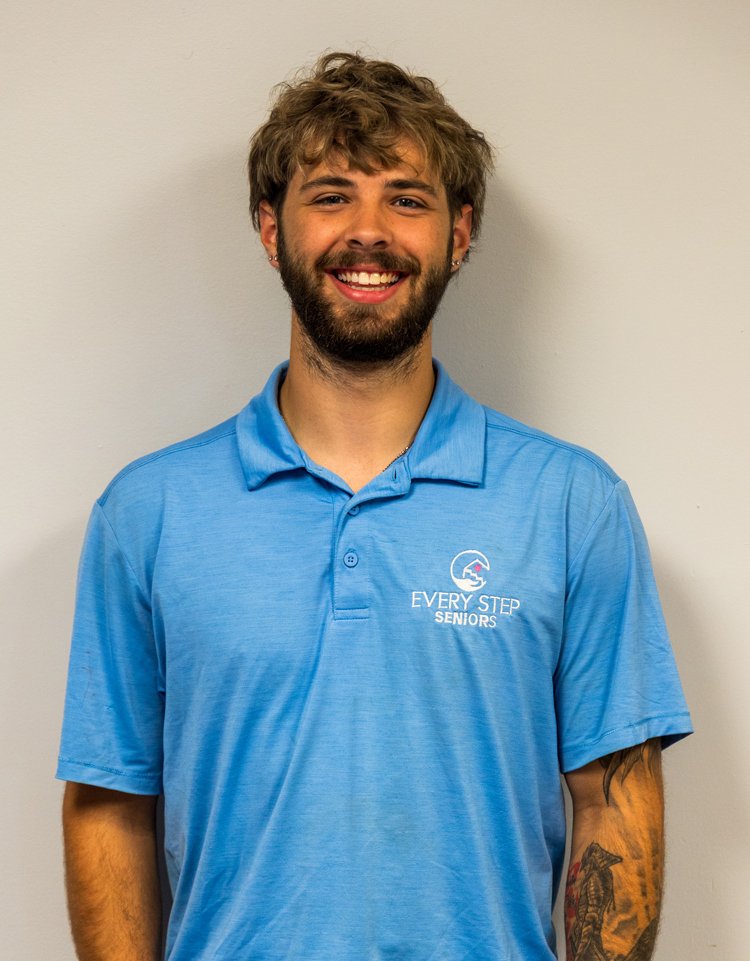 a man wearing a blue shirt