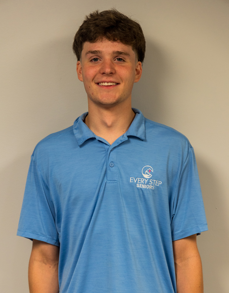 a man in a blue shirt