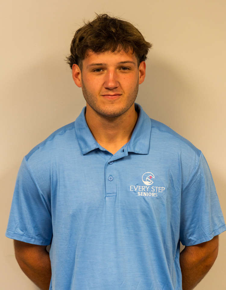 a man in a blue shirt