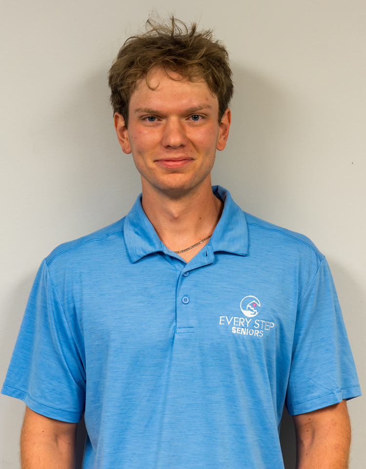 a man in a blue shirt